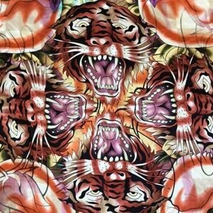 Ed Hardy Christian Audigier Mirrored Tiger Print 100% Silk Scarf